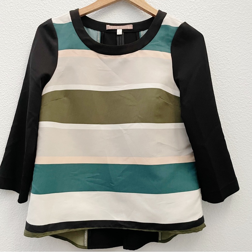 Anthropologie Striped Blouse - Black, White, Teal, Olive - Picture 2 of 6